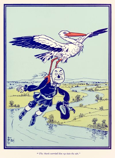 "De Ooievaar droeg hem de lucht in." uit "De Wonderbaarlijke Tovenaar van Oz" door L. Frank Baum door William Wallace Denslow