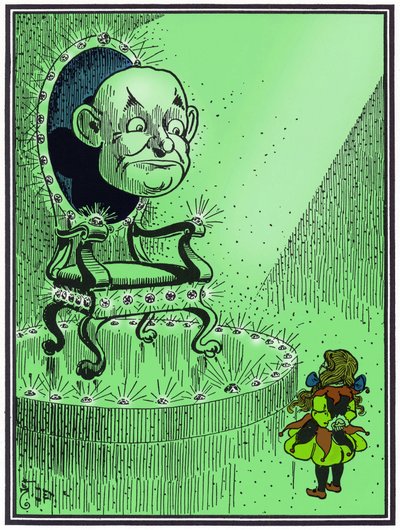 "De tovenaar van Oz". Illustratie van W. Denslow voor het verhaal van Lyman Frank Baum (USA door William Wallace Denslow