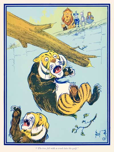 "De boom viel met een klap in de kloof." uit "De Wonderbaarlijke Tovenaar van Oz" door L. Frank Baum door William Wallace Denslow