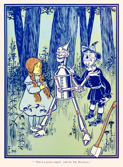 "Dit is een grote troost," zei de Blikken Man." uit "De Wonderbaarlijke Tovenaar van Oz" door L. Frank Baum door William Wallace Denslow
