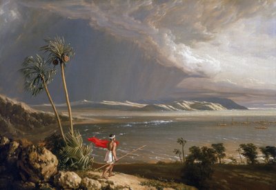 Uitzicht op Malay Bay, op het eiland Pobassoo (Australië), in februari 1803 door William Westall
