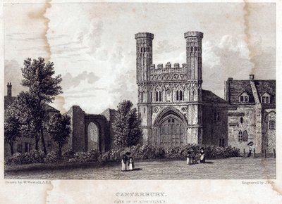 Uitzicht op de poort van de abdij van St. Augustine, laat 18e eeuw door William Westall