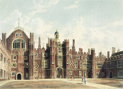 Uitzicht op de binnenplaats van Hampton Court Palace uit Pyne