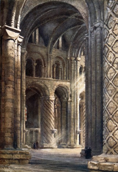 Durham, interieur van de kathedraal kijkend over het schip naar het zuidelijke transept door William Wiehe Collins