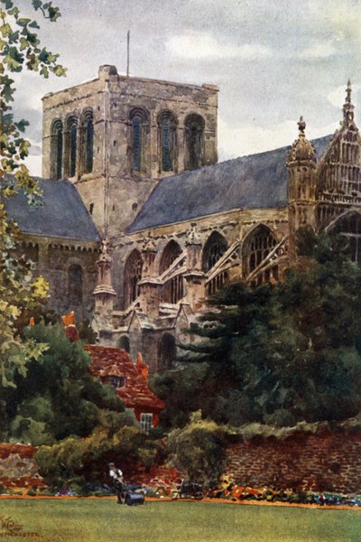 Winchester vanuit de Deanery Tuin door William Wiehe Collins