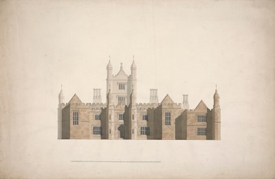 Elevatie van een voorgesteld ontwerp voor Cambridge Colleges door William Wilkins