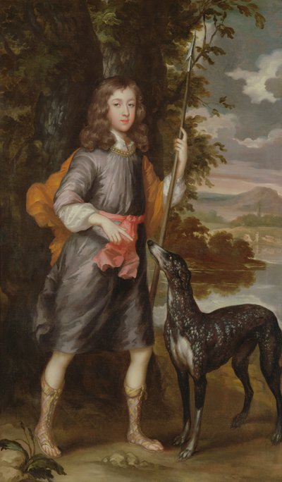 Een jongen met een speer en een hond, ca. 1685 door William Wissing or Wissmig