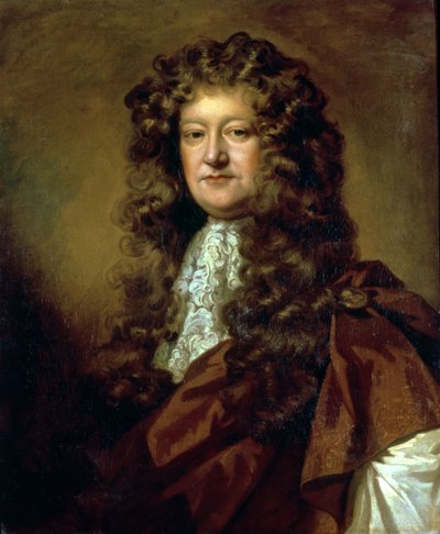 Portret van een heer in bruine mantel en witte jabot door William Wissing or Wissmig