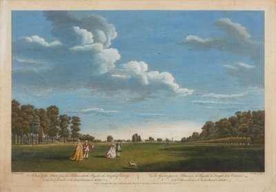 Een uitzicht op het gazon vanaf het paleis met de pagode door William Woollett