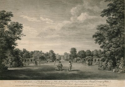 Een uitzicht op de tuin van Carlton House in Pall Mall, een paleis van Hare Koninklijke Hoogheid de Prinses Weduwe van Wales door William Woollett