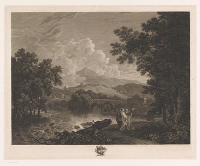 Landschap met Cicero aan de oever van een rivier bij zijn villa door William Woollett