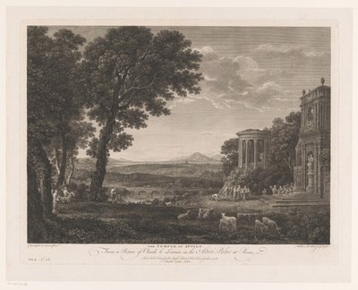 Landschap met vader van Psyche die offert voor de tempel van Apollo door William Woollett