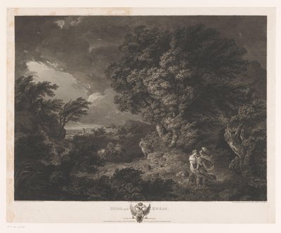 Stormachtig landschap met Dido en Aeneas door William Woollett