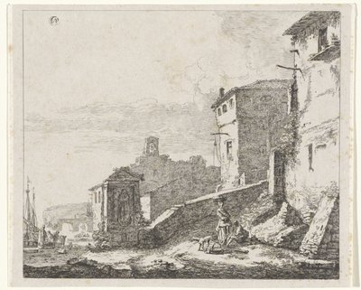 Gezicht op een dorp aan een haven door William Young Ottley (possibly)