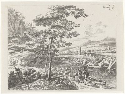Landschap met een pelgrim en een herder door William Young Ottley