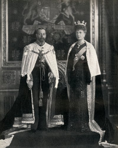 Koning George V en Koningin Mary bij hun eerste opening van het Parlement, 6 februari 1911, 1951 door William and Daniel Downey