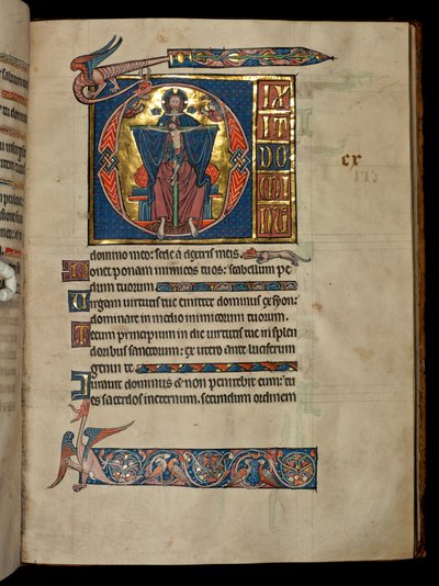 Ms 322 f.113r Psalm 109, initiaal D, De Heilige Drie-eenheid, illustratie uit de 