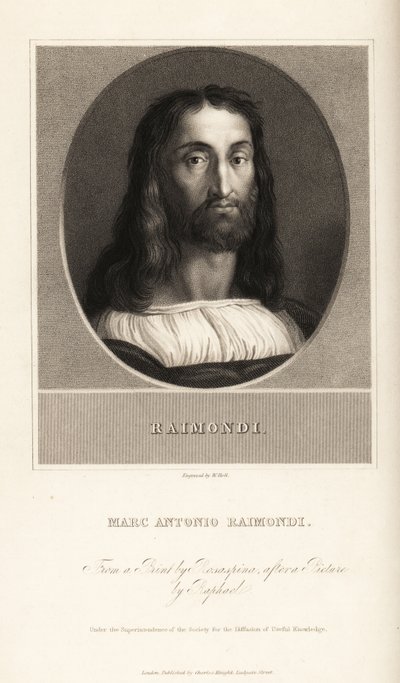 Portret van Marcantonio Raimondi, Italiaanse graveur, circa 1470-1534 door William the Younger Holl