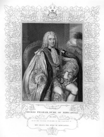 Portret van Thomas Pelham-Holles, 1e hertog van Newcastle door William the Younger Holl