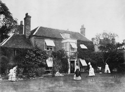 Croquet op het gazon bij Elm Lodge, Streatley, ca. 1870s door Willoughby Wallace Hooper