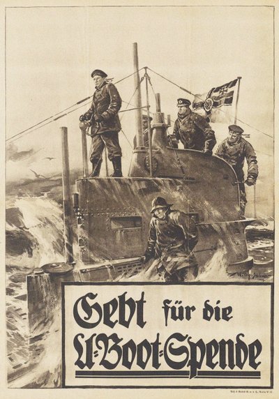Geef aan de Onderzeeboot Donatie. Poster, 1917 door Willy Stöwer