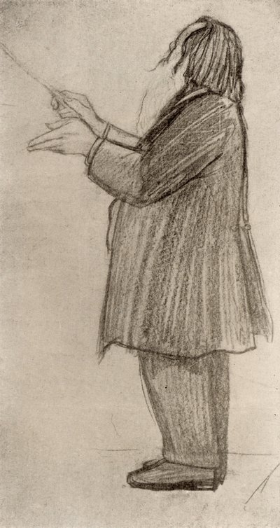 Johannes Brahms (1833-1897) Duitse componist, dirigerend (tekening) door Willy von Beckerath