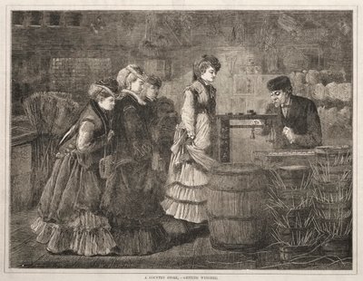 Een dorpswinkel, gewogen worden door Winslow Homer