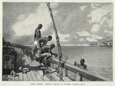 A Hurricane, Growing Hemp, On Abaco Island, A Flower Seller, Conch Divers, uit The Century Magazine, februari 1887 door Winslow Homer