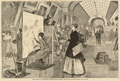 Kunststudenten en kopiisten in de Louvre Galerij, Parijs door Winslow Homer