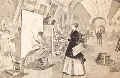 Kunststudenten en kopiisten in de Louvre Galerij, Parijs, 11 januari 1868 door Winslow Homer