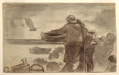 Strand met boten en mensen, Cullercoats, Engeland door Winslow Homer