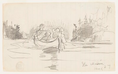 Kano met Drie Mannen, Ile Maligne, Quebec door Winslow Homer