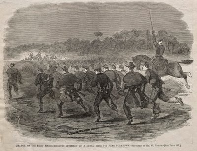 Aanval van het Eerste Massachusetts Regiment op een Rebel Geweerput bij Yorktown, 1862 door Winslow Homer