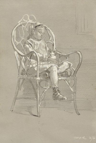 Kind zittend in een rieten stoel, 1874 door Winslow Homer
