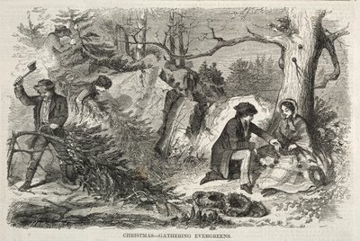 Kerstmis - Verzamelen van groenblijvers, 1858 door Winslow Homer