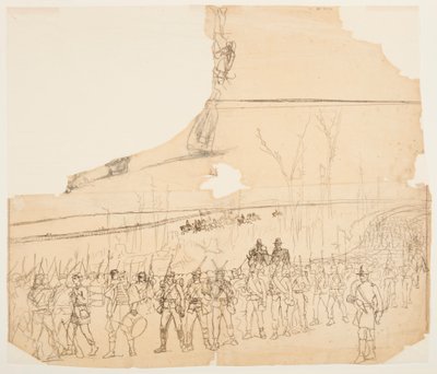 Tekening, Een infanteriecolonne op mars, 1862 door Winslow Homer