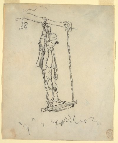 Tekening, Jongen op een schommel, 1879 door Winslow Homer