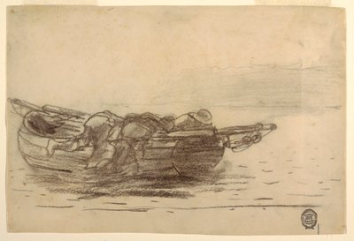 Tekening, Vissers klimmen over gangboorden, Cullercoats, Engeland, 1881-82 door Winslow Homer