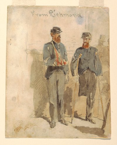 Tekening, "Van Richmond"; Twee gewonde soldaten, 1862 door Winslow Homer