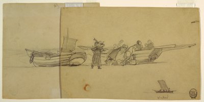 Tekening, deel van een vissersboot, Engeland, 1881-82 door Winslow Homer