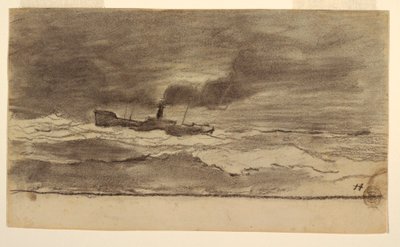 Tekening, Zeegezicht met visserstrawler, Cullercoats, Engeland, 1881-82 door Winslow Homer