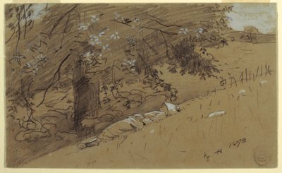 Tekening, Herderin rustend onder een boom, 1878 door Winslow Homer