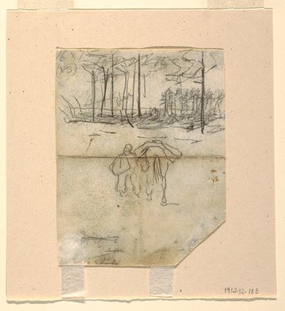 Tekening, soldaat leidt een pakpaard, 1862 door Winslow Homer