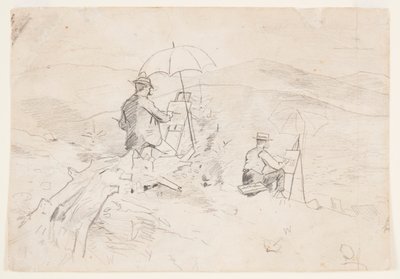 Tekening, Studie voor "Artists Sketching in the White Mountains" en "The Artist in the Country", 1868 door Winslow Homer
