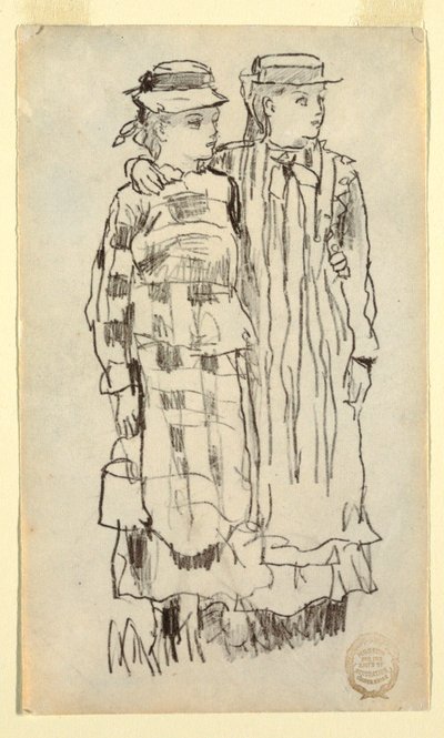 Tekening, Twee meisjes, 1879 door Winslow Homer