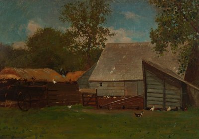 Boerenerf met eenden en kippen door Winslow Homer