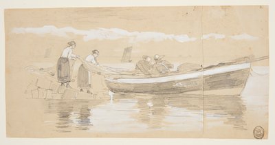 Visser en Vrouwen die Netten Opruimen in een Gestrande Dory, Cullercoats, Engeland door Winslow Homer