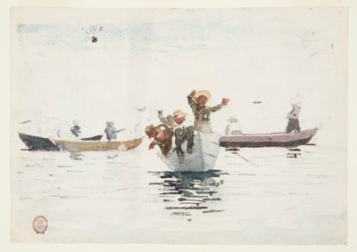 Vier Roeiboten met Kinderen door Winslow Homer