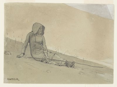 Meisje Zittend op een Heuvel door Winslow Homer
