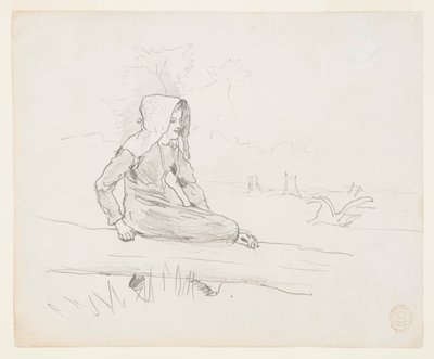 Meisje Zittend op een Boomstam door Winslow Homer